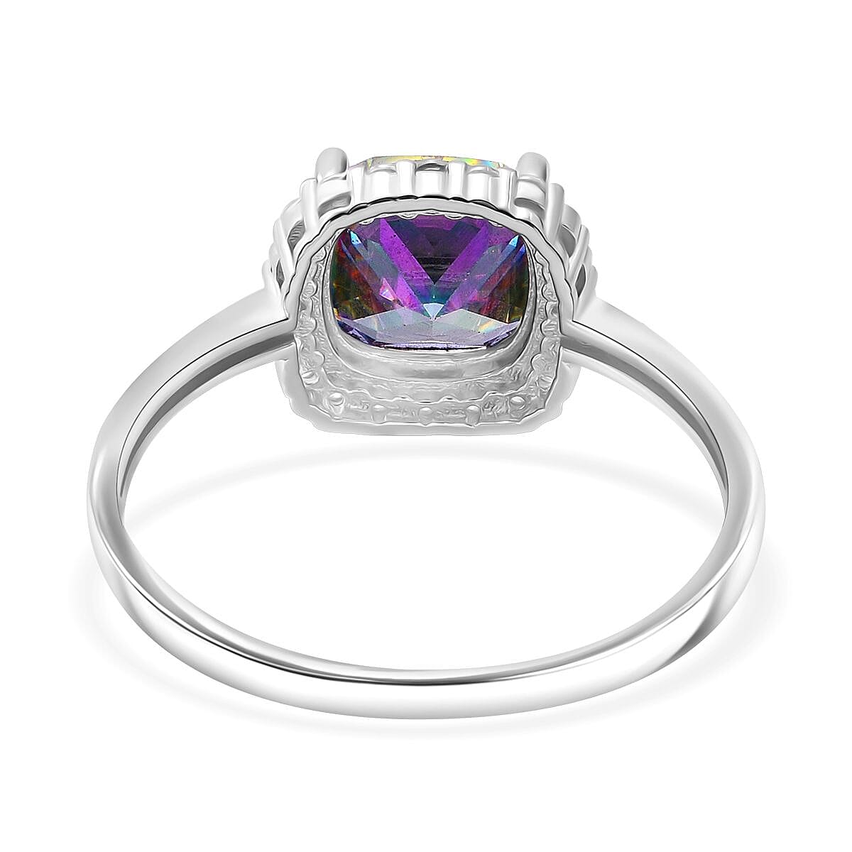 Mystic Topaz Cubic Zirconia, White Cubic Zirconia Ring in Rhodium Overlay Sterling Silver 4.59 Ct.