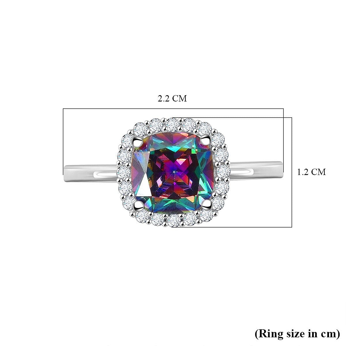 Mystic Topaz Cubic Zirconia, White Cubic Zirconia Ring in Rhodium Overlay Sterling Silver 4.59 Ct.