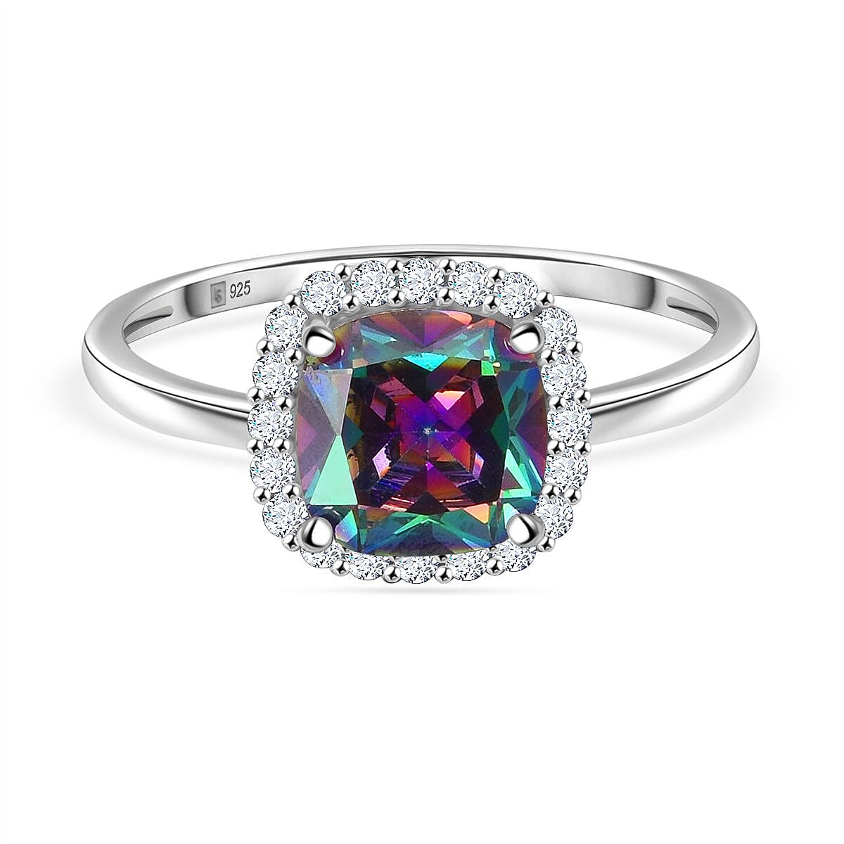 Mystic Topaz Cubic Zirconia, White Cubic Zirconia Ring in Rhodium Overlay Sterling Silver 4.59 Ct.