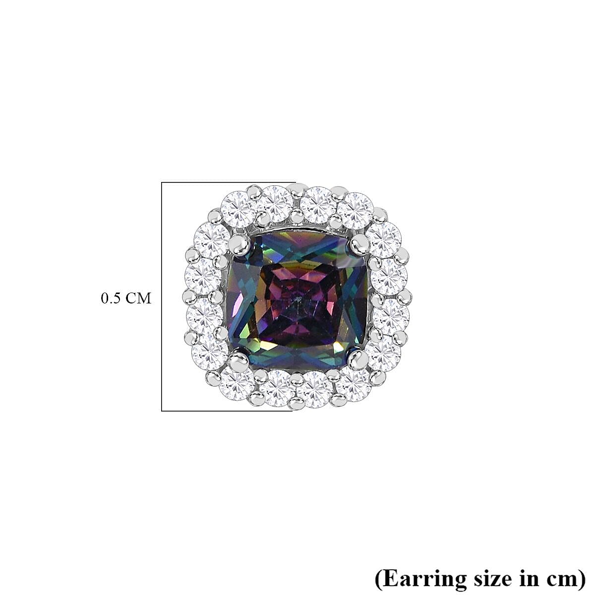 Mystic Topaz Cubic Zirconia, White Cubic Zirconia Earring With Push Back in Rhodium Overlay Sterling Silver