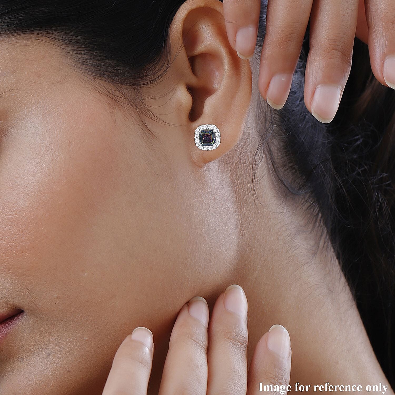 Mystic Topaz Cubic Zirconia, White Cubic Zirconia Earring With Push Back in Rhodium Overlay Sterling Silver