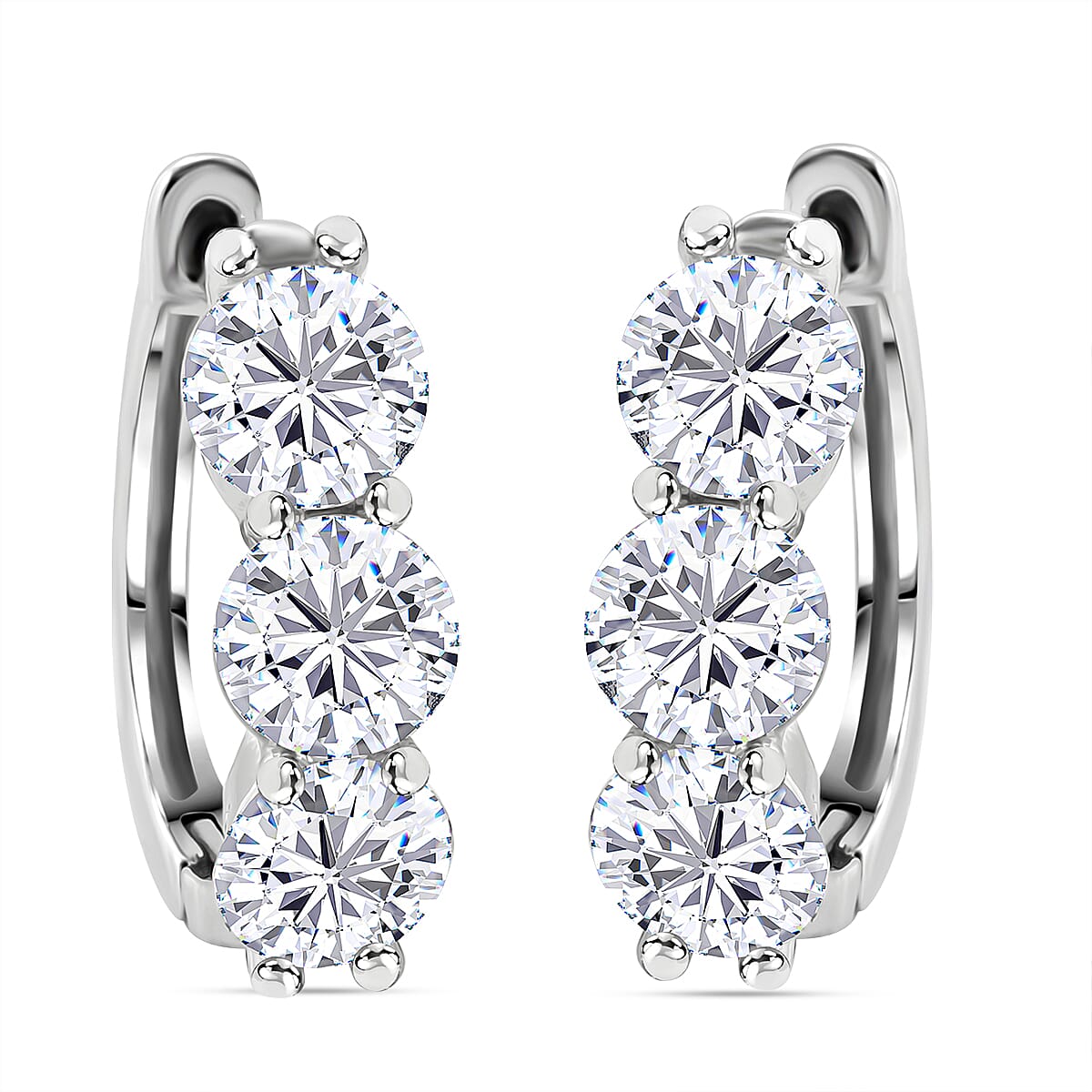 White Cubic Zirconia Hoop Earrings in Rhodium Overlay Sterling Silver 5.55 Ct.