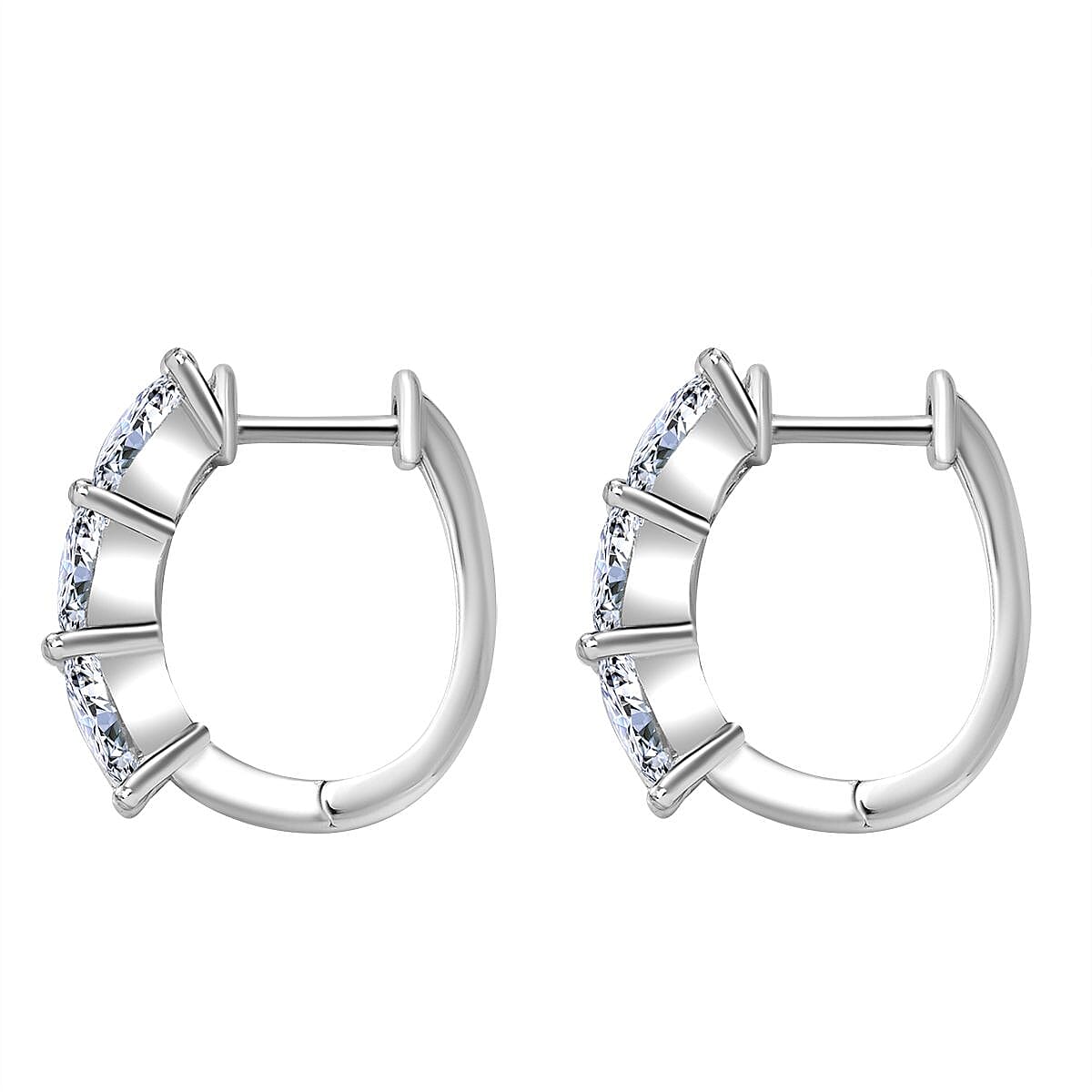White Cubic Zirconia Hoop Earrings in Rhodium Overlay Sterling Silver 5.55 Ct.
