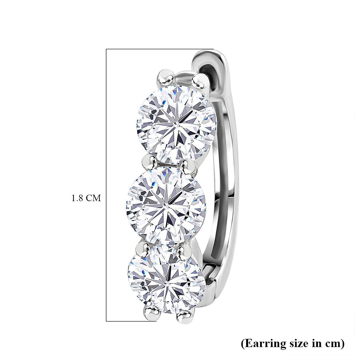 White Cubic Zirconia Hoop Earrings in Rhodium Overlay Sterling Silver 5.55 Ct.