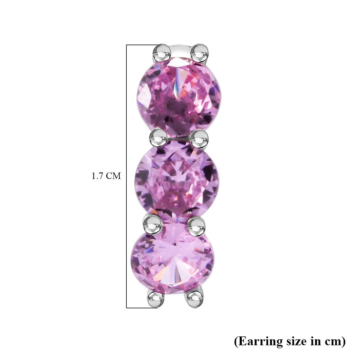 Pink Cubic Zirconia Hoop Earring in Rhodium Overlay Sterling Silver