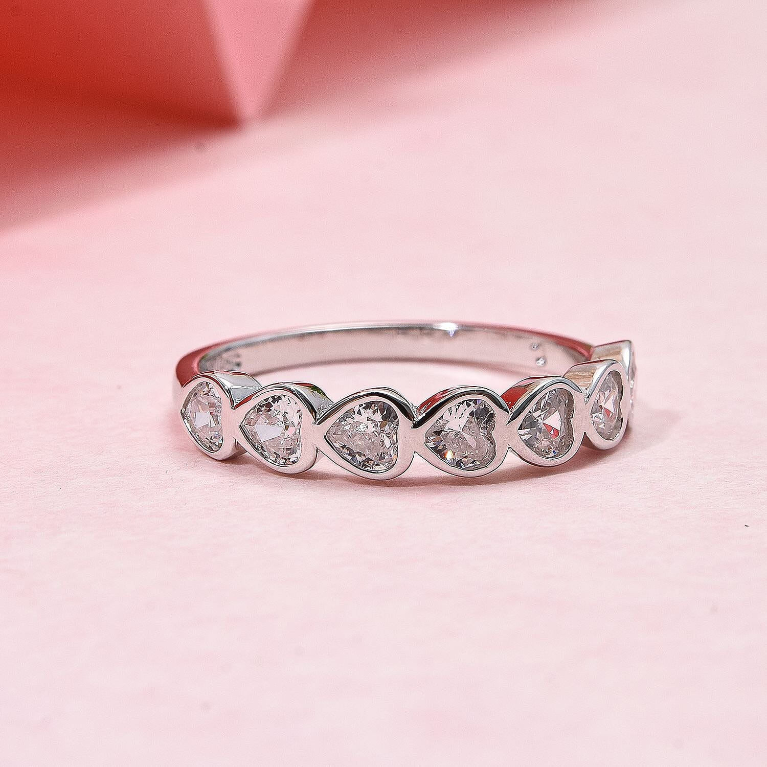 White Cubic Zirconia Ring in Rhodium Overlay Sterling Silver