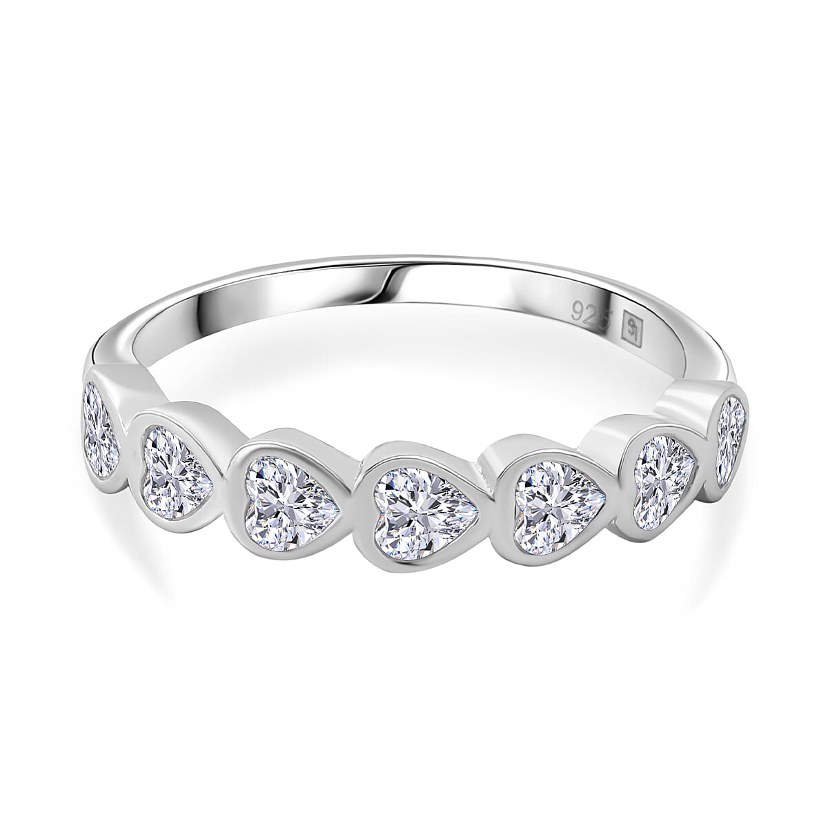 White Cubic Zirconia Ring in Rhodium Overlay Sterling Silver