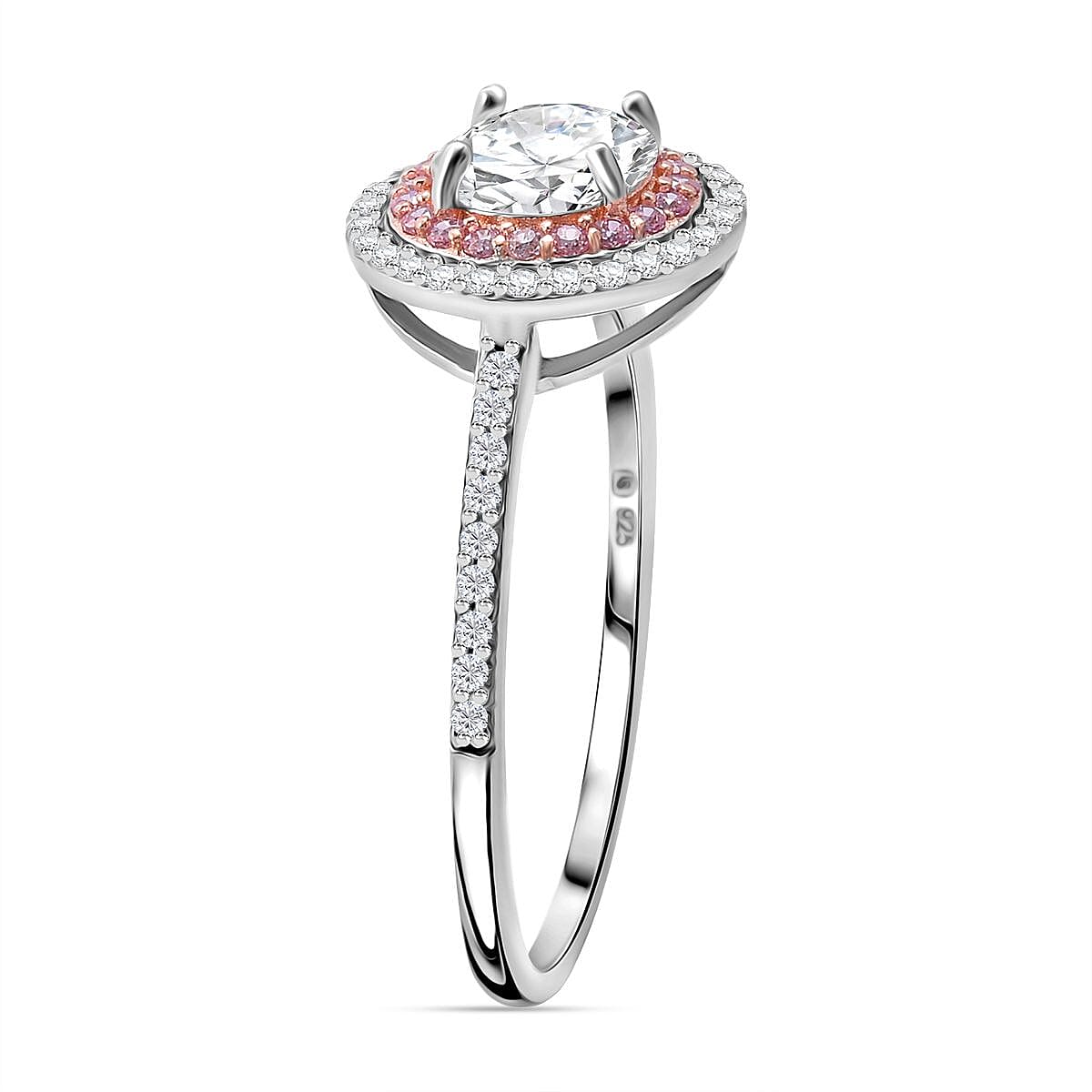 NY Closeout - White Cubic Zirconia, Pink Cubic Zirconia Ring in Rhodium & Rose Gold Overlay Sterling Silver 2.17 Ct