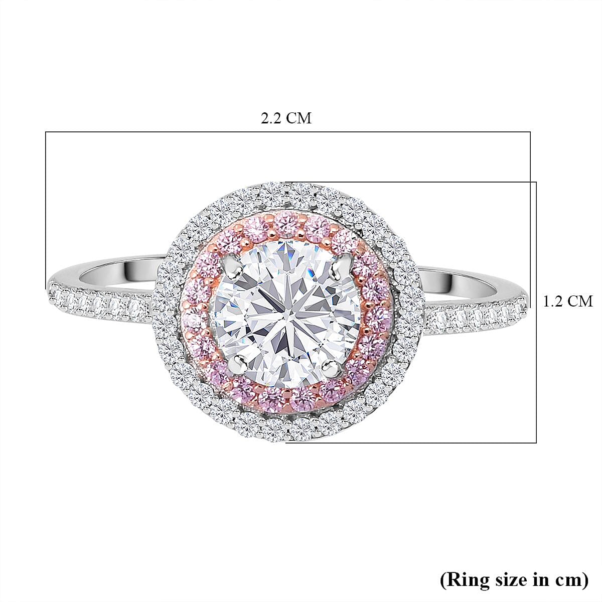 NY Closeout - White Cubic Zirconia, Pink Cubic Zirconia Ring in Rhodium & Rose Gold Overlay Sterling Silver 2.17 Ct