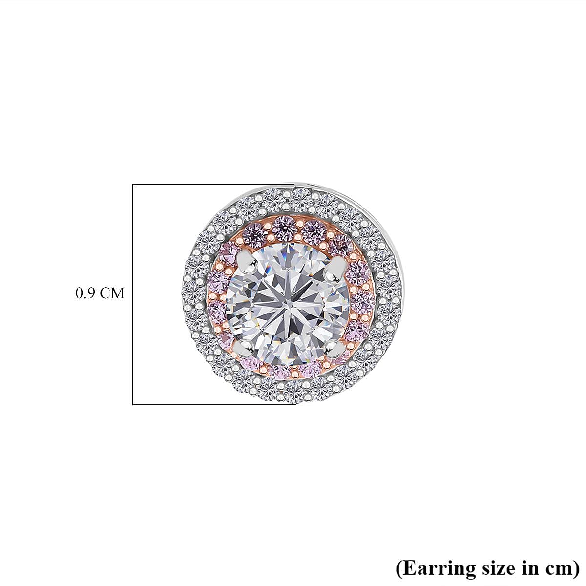 NY Closeout - White Cubic Zirconia, Pink Cubic Zirconia Earrings With Push Back in Rhodium & Rose Gold Overlay Sterling Silver 1.70 Ct.