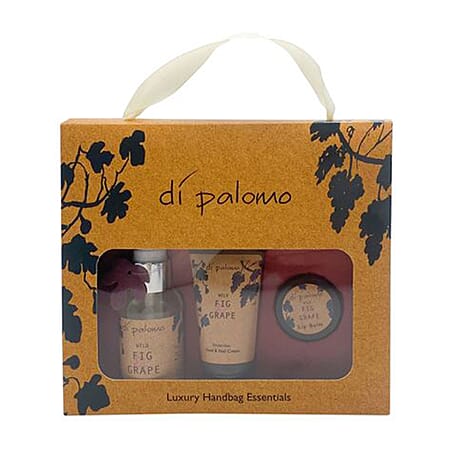 Di Palomo Wild Fig and Grape Lip Balm, Body Mist and Hand Cream - Luxury Handbag Essentials