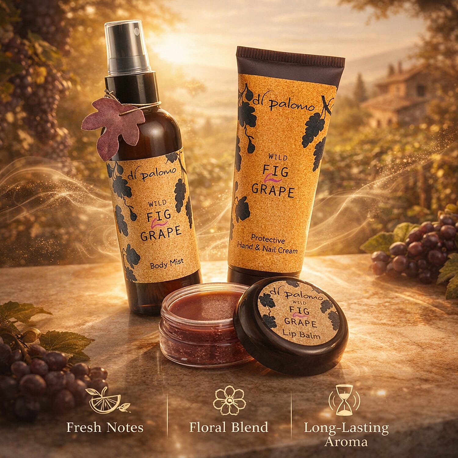 Di Palomo - Fig & Grape - Luxury Handbag Essentials - (Includes 60ml Body Mist, 30ml Hand & Nail Cream & 10ml Lip Balm - Hand Sanitiser 30ml)