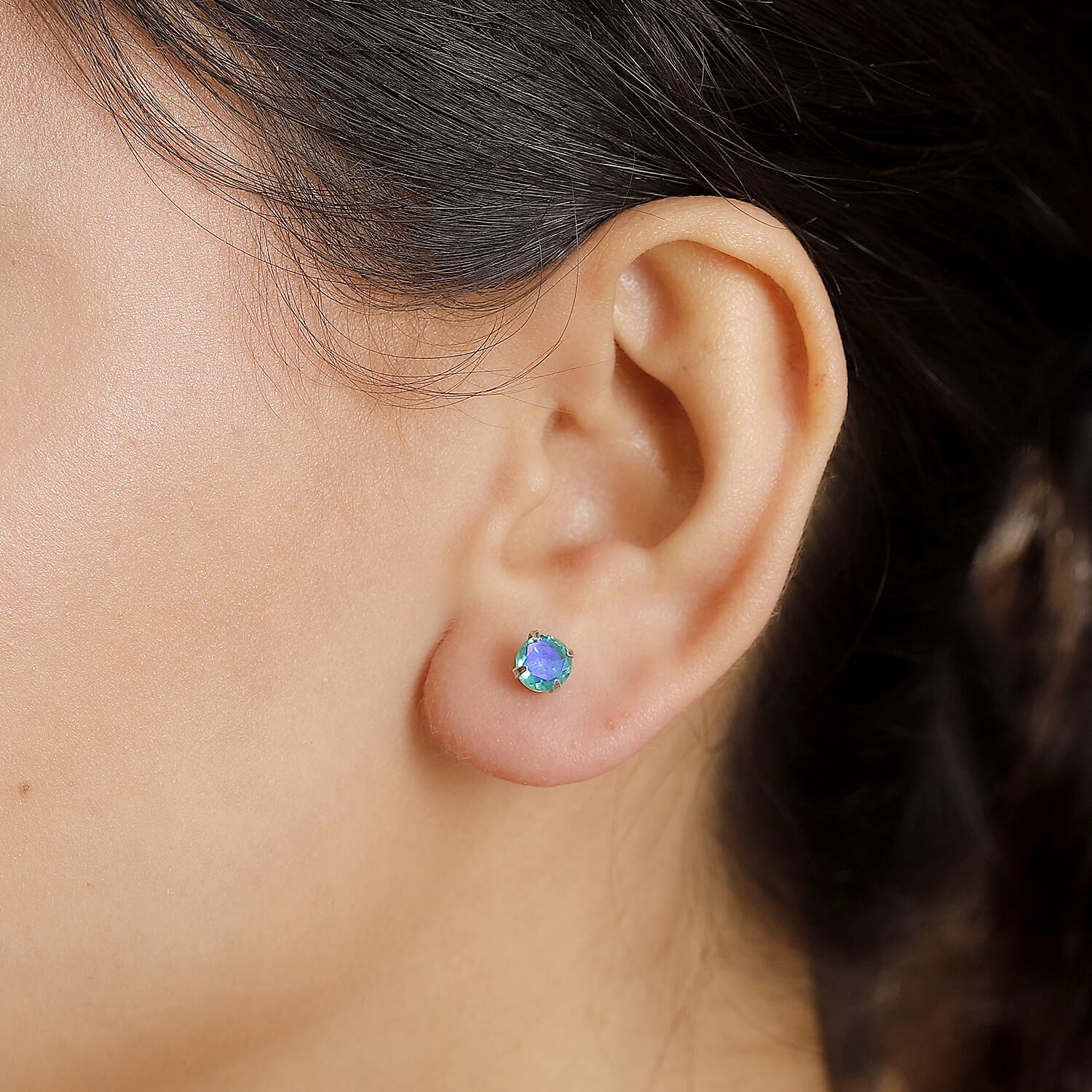 Peacock Triplet Quartz Earring with Push Back in Sterling Silver