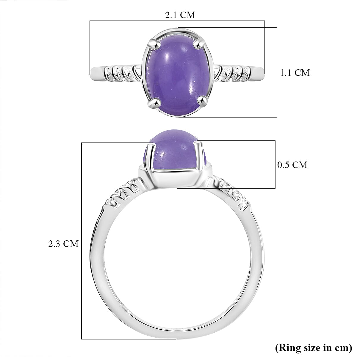 Purple Jade Ring in Sterling Silver 2.23 Ct.