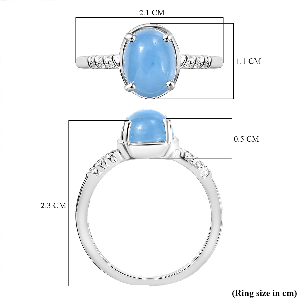 Blue Jade Ring in Sterling Silver 2.68 Ct.