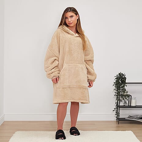 Teddy Fleece Hooded Blanket (One Size) - Beige