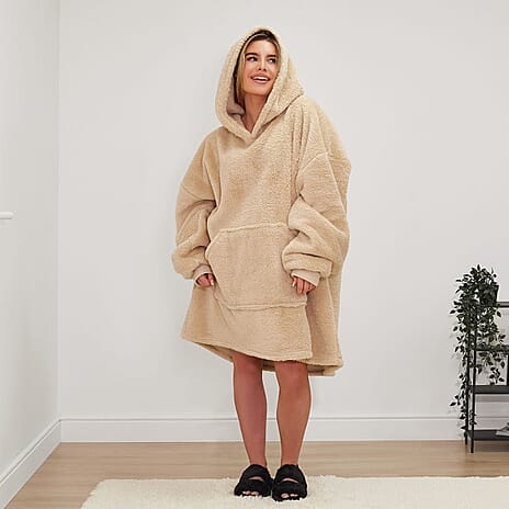 Teddy Fleece Hooded Blanket (One Size) - Beige