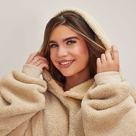 Teddy Fleece Hooded Blanket (One Size) - Beige