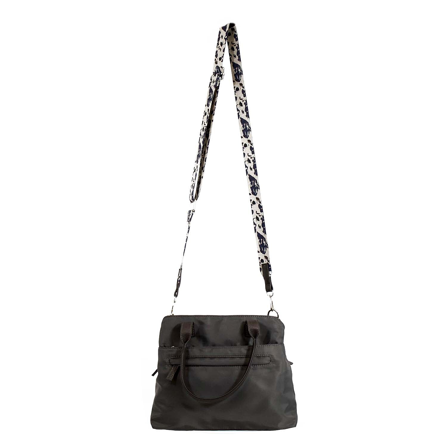 Nicole-Brown-Hand-Bag-with-Aztec-Print-Strap-Black