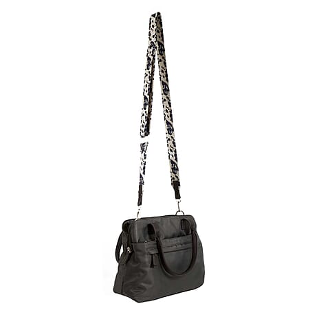 Nicole Brown Hand Bag with Aztec Print Strap - Black
