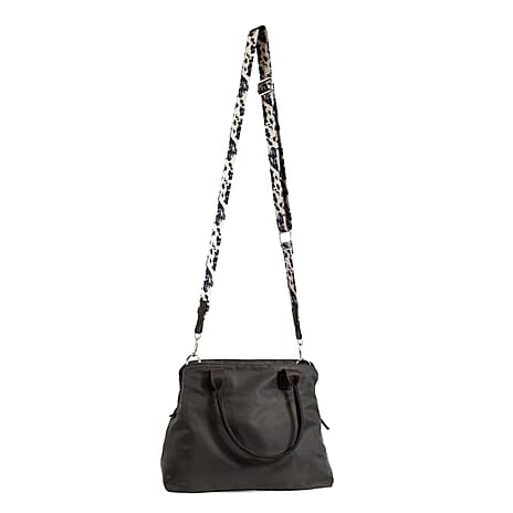 Nicole Brown Hand Bag with Aztec Print Strap - Black