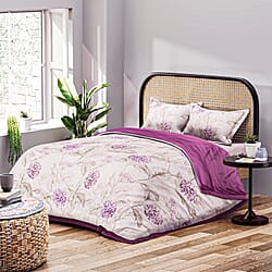 4 Seasons Luxury Bedding Collection - Set of 3 Flower Printed Lightweight Quilt With Silk Touch and Matching Pillowcases (Size Double)