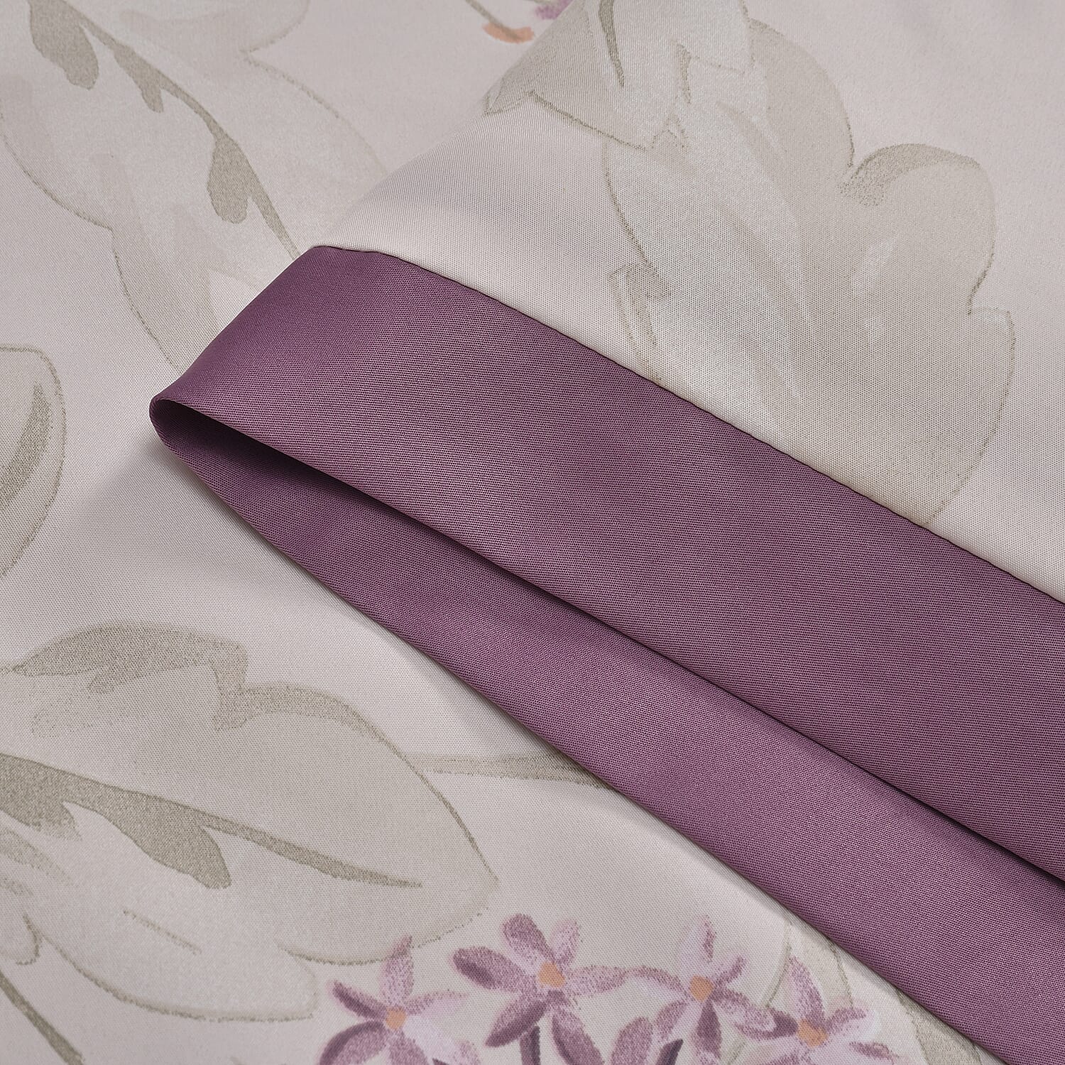 Set of 3pcs - Flower Printed Lightweight Quilt (Size Double) - Off White - Purple