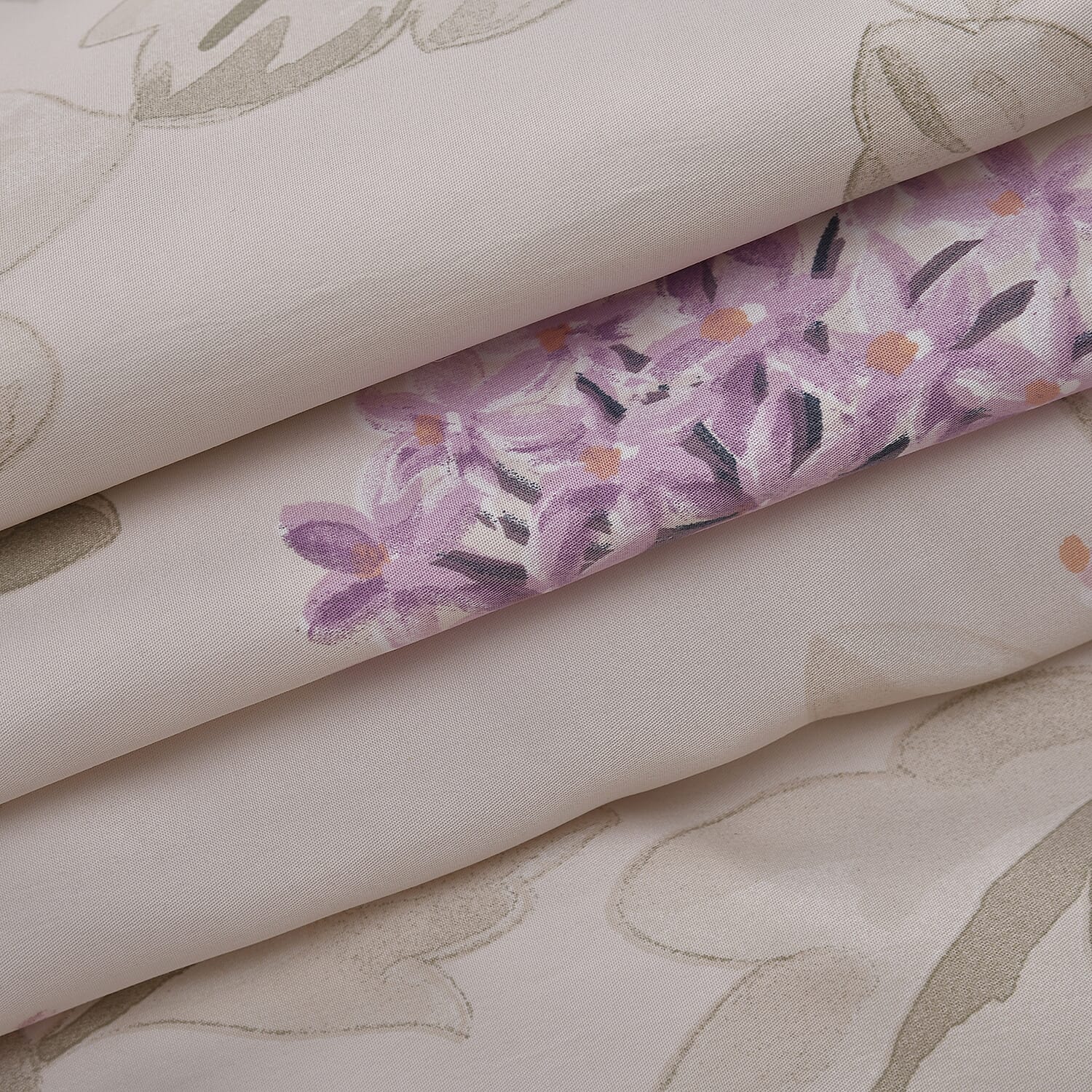 Set of 3pcs - Flower Printed Lightweight Quilt (Size Double) - Off White - Purple