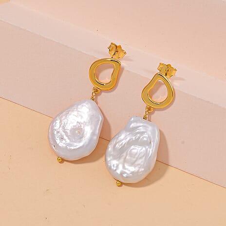 White Keshi Pearl Earring With Push Back in Sterling Silver