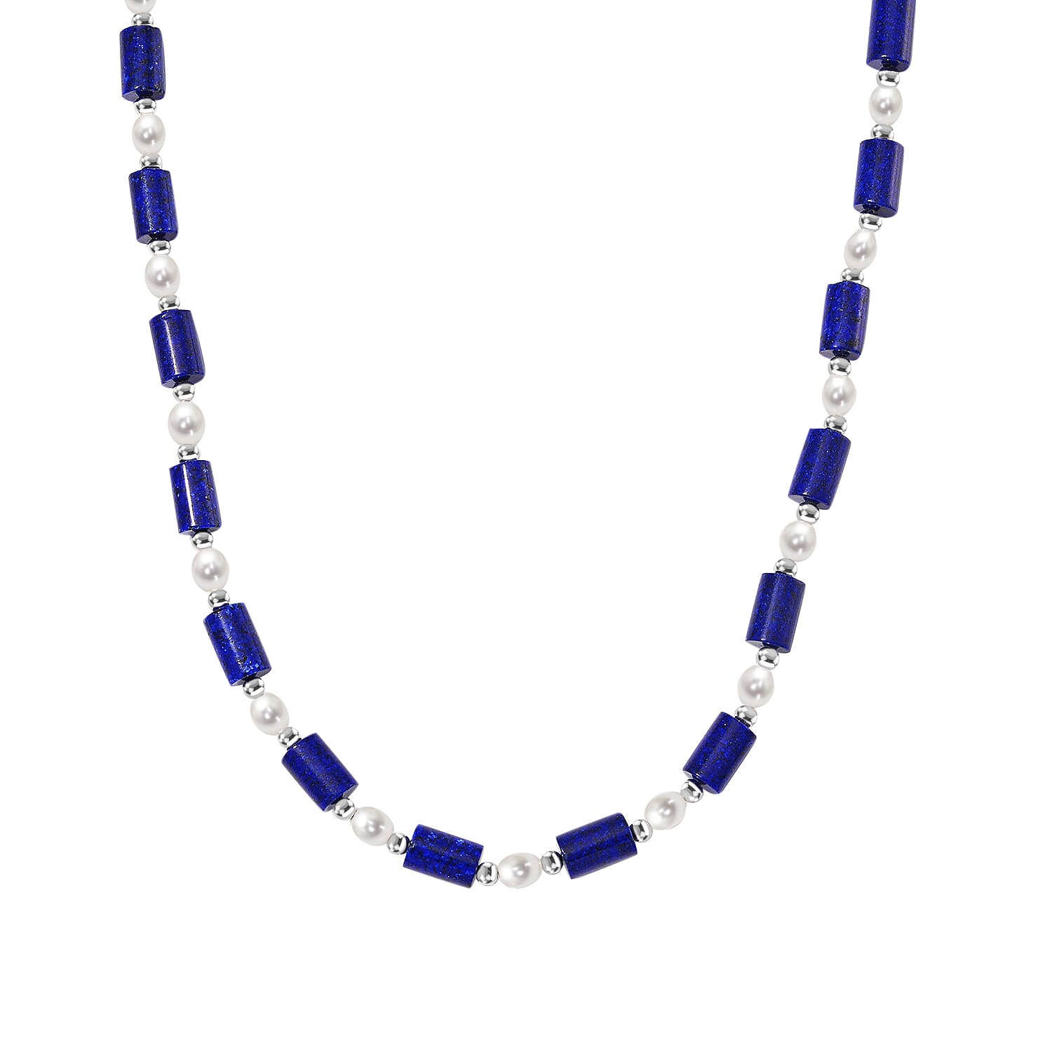 Lapis Lazuli & White Fresh Water Pearl Necklace (Size - 18-2 Ext) With Lobster Clasp 150.00 Ct.