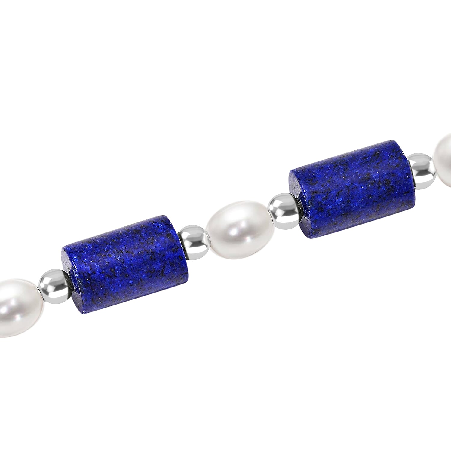 Lapis Lazuli & White Fresh Water Pearl Necklace (Size - 18-2 Ext) With Lobster Clasp 150.00 Ct.