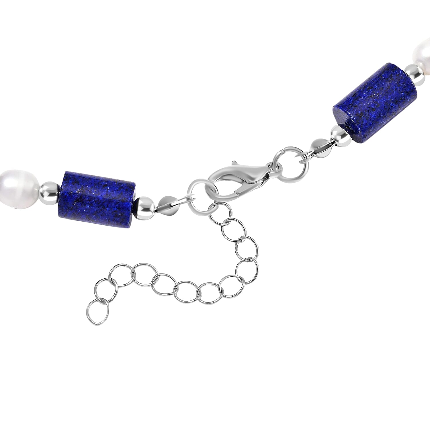 Lapis Lazuli & White Fresh Water Pearl Necklace (Size - 18-2 Ext) With Lobster Clasp 150.00 Ct.