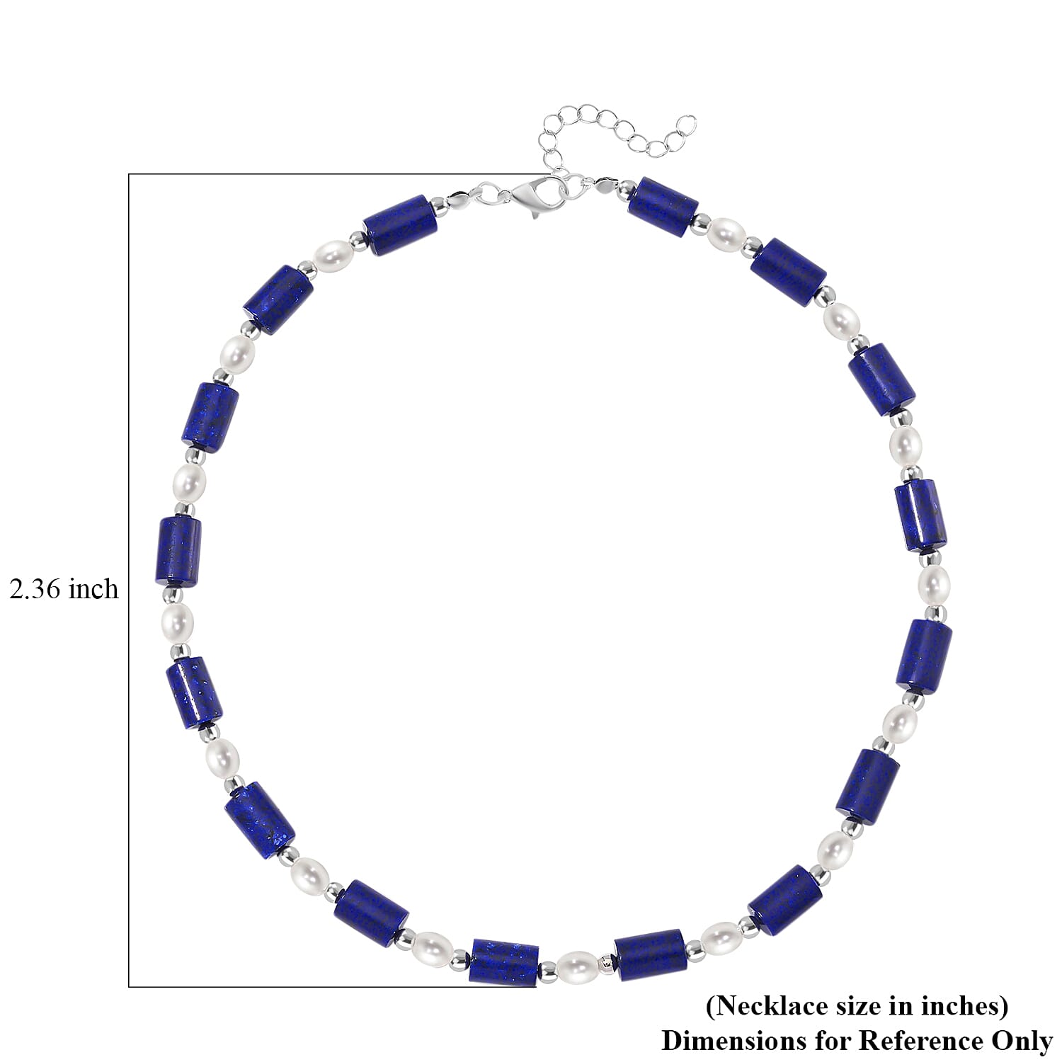 Lapis Lazuli & White Fresh Water Pearl Necklace (Size - 18-2 Ext) With Lobster Clasp 150.00 Ct.