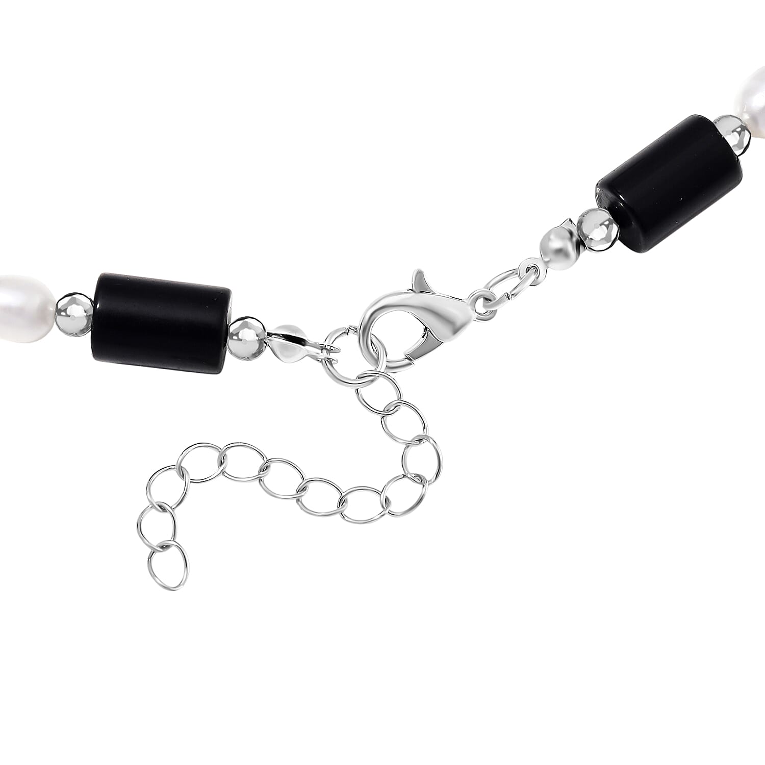 Black Obsidian & White Fresh Water Pearl Necklace (Size - 18-2 Ext) with Lobster Clasp 150.0 Ct Black Obsidian & White Fresh Water Pearl Necklace (Size - 18-2 Ext) with Lobster Clasp 150.0 Ct