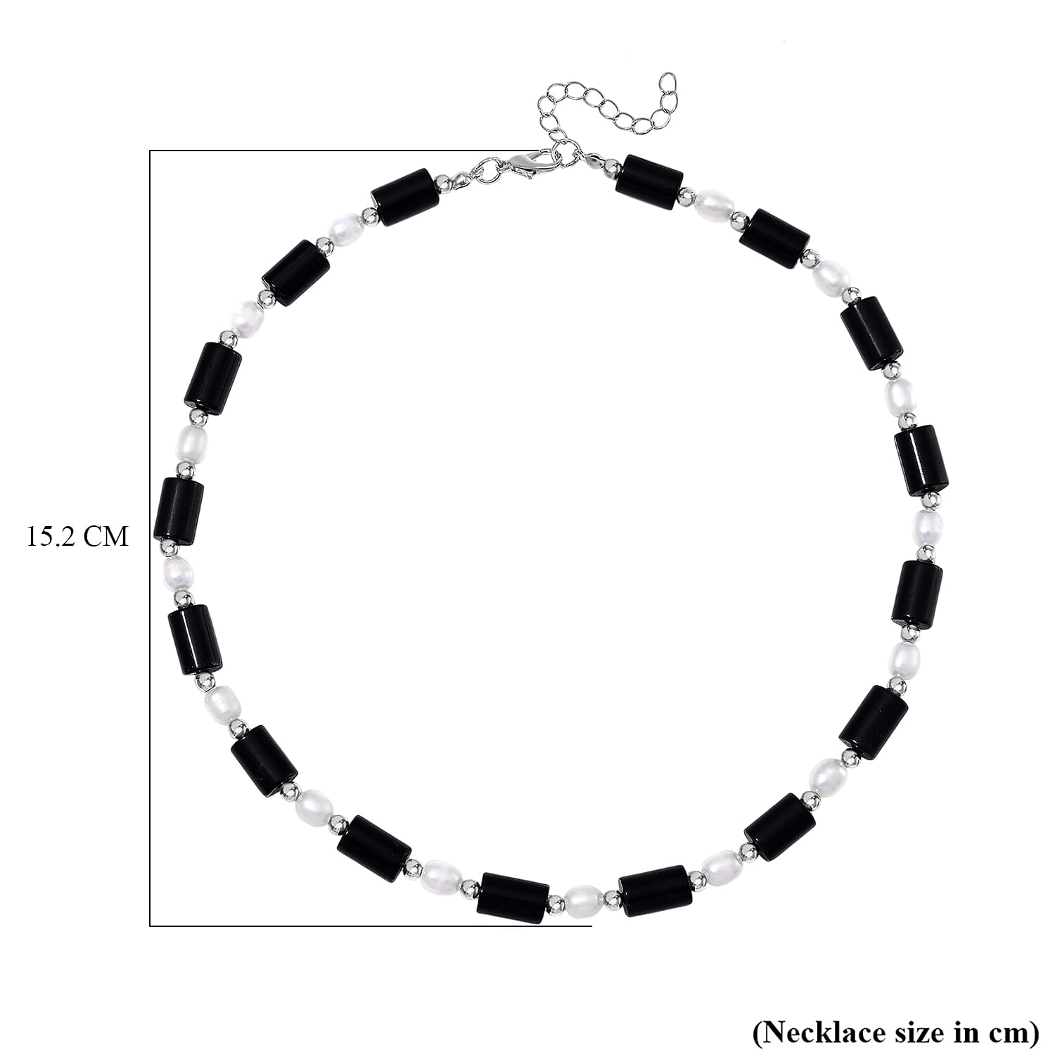 Black Obsidian & White Fresh Water Pearl Necklace (Size - 18-2 Ext) with Lobster Clasp 150.0 Ct Black Obsidian & White Fresh Water Pearl Necklace (Size - 18-2 Ext) with Lobster Clasp 150.0 Ct