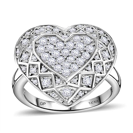 GP Amore Collection - Lab Grown Diamond SI-G-H & Blue Sapphire Ring in Rhodium Overlay Sterling Silver 1.02 Ct.