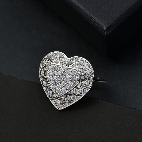 GP Amore Collection - Lab Grown Diamond SI-G-H & Blue Sapphire Ring in Rhodium Overlay Sterling Silver 1.02 Ct.