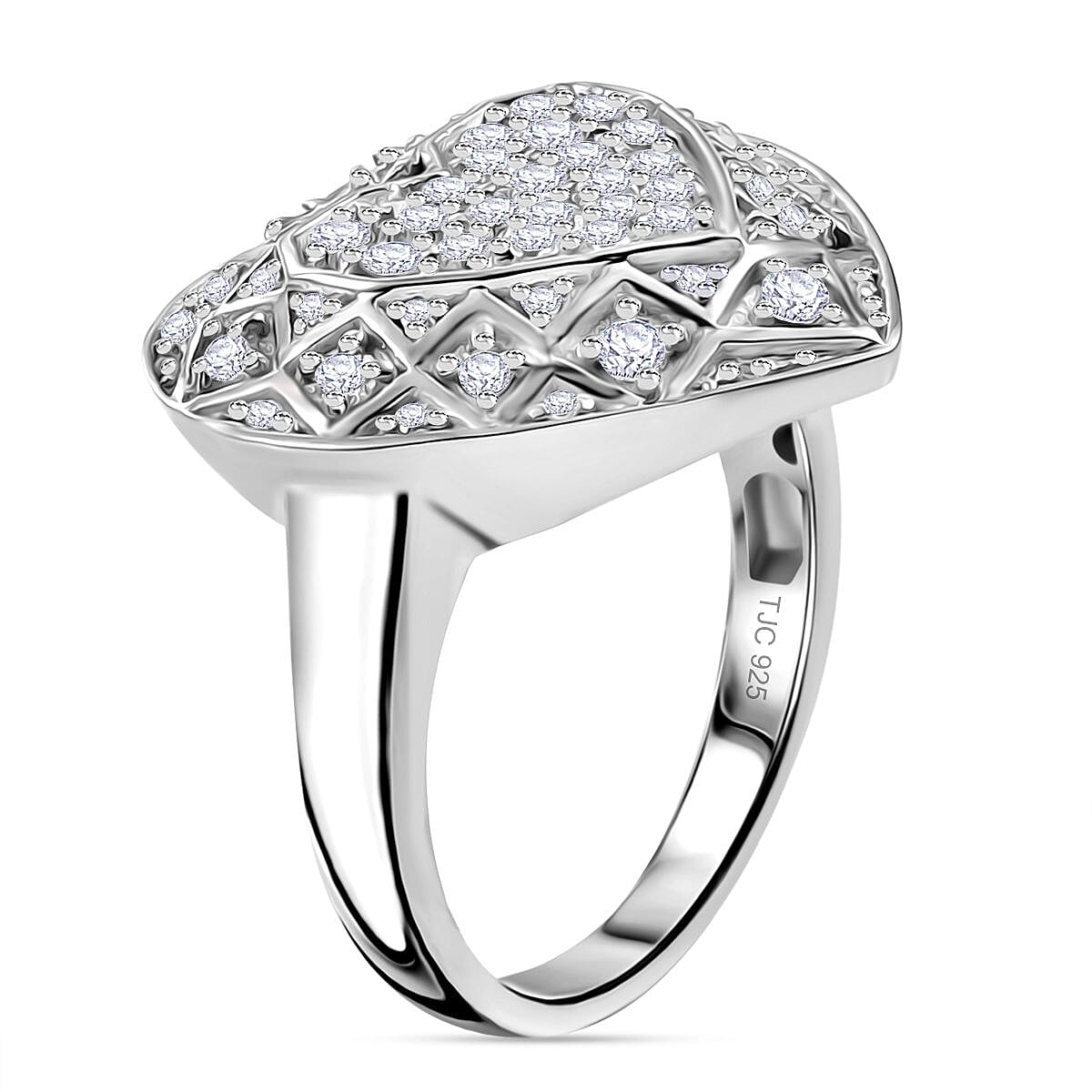 GP Amore Collection - Lab Grown Diamond SI-G-H & Blue Sapphire Ring in Rhodium Overlay Sterling Silver 1.02 Ct.