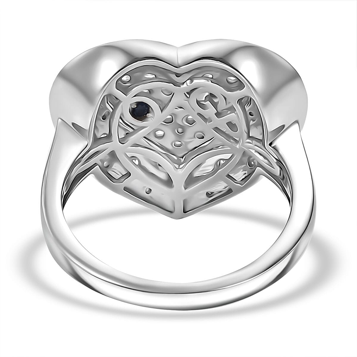 GP Amore Collection - Lab Grown Diamond SI-G-H & Blue Sapphire Ring in Rhodium Overlay Sterling Silver 1.02 Ct.