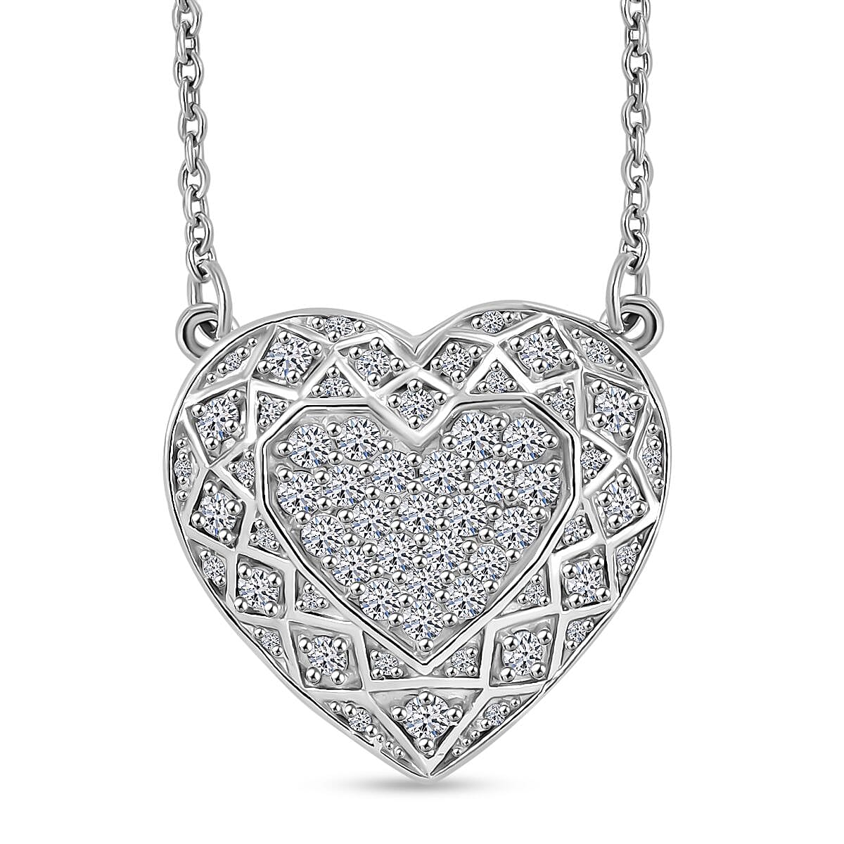 GP Amore Collection - Lab Grown Diamond (Si-GH) & Blue Sapphire Necklace (Size - 20) With Lobster Clasp in Rhodium Overlay Sterling Silver 1.02 Ct.