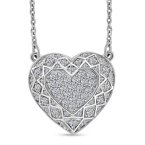 GP Amore Collection - Lab Grown Diamond (Si-GH) & Blue Sapphire Necklace (Size - 20) With Lobster Clasp in Rhodium Overlay Sterling Silver 1.02 Ct.