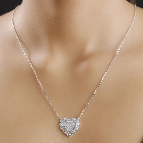 GP Amore Collection - Lab Grown Diamond (Si-GH) & Blue Sapphire Necklace (Size - 20) With Lobster Clasp in Rhodium Overlay Sterling Silver 1.02 Ct.