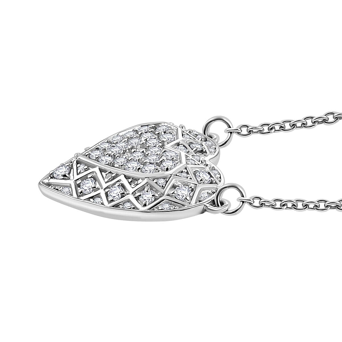 GP Amore Collection - Lab Grown Diamond (Si-GH) & Blue Sapphire Necklace (Size - 20) With Lobster Clasp in Rhodium Overlay Sterling Silver 1.02 Ct.