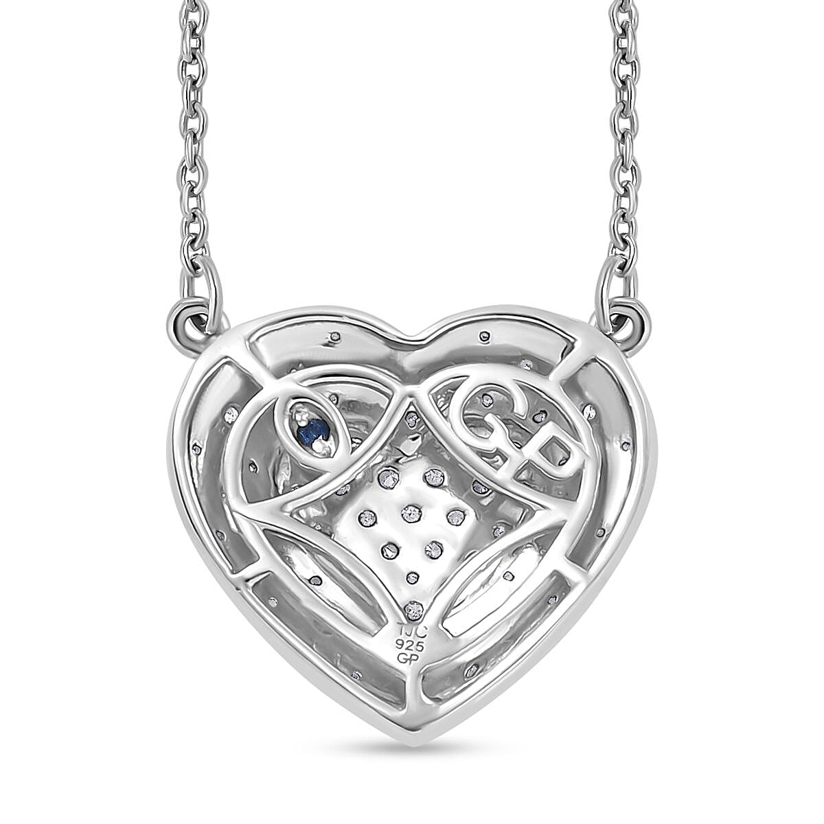 GP Amore Collection - Lab Grown Diamond (Si-GH) & Blue Sapphire Necklace (Size - 20) With Lobster Clasp in Rhodium Overlay Sterling Silver 1.02 Ct.