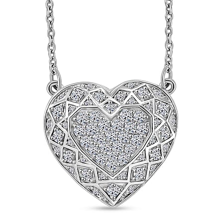 GP Amore Collection - Lab Grown Diamond Si-I1 GH Heart Necklace (Size - 20) in Rhodium Overlay Sterling Silver 1.00 ct