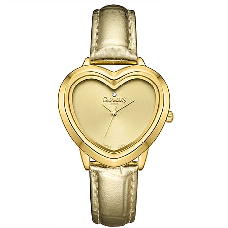 Gamages Of London Limited Edition Sweet Heart Ladies Swiss Movement Diamond Watch With Leather Strap - Champagne