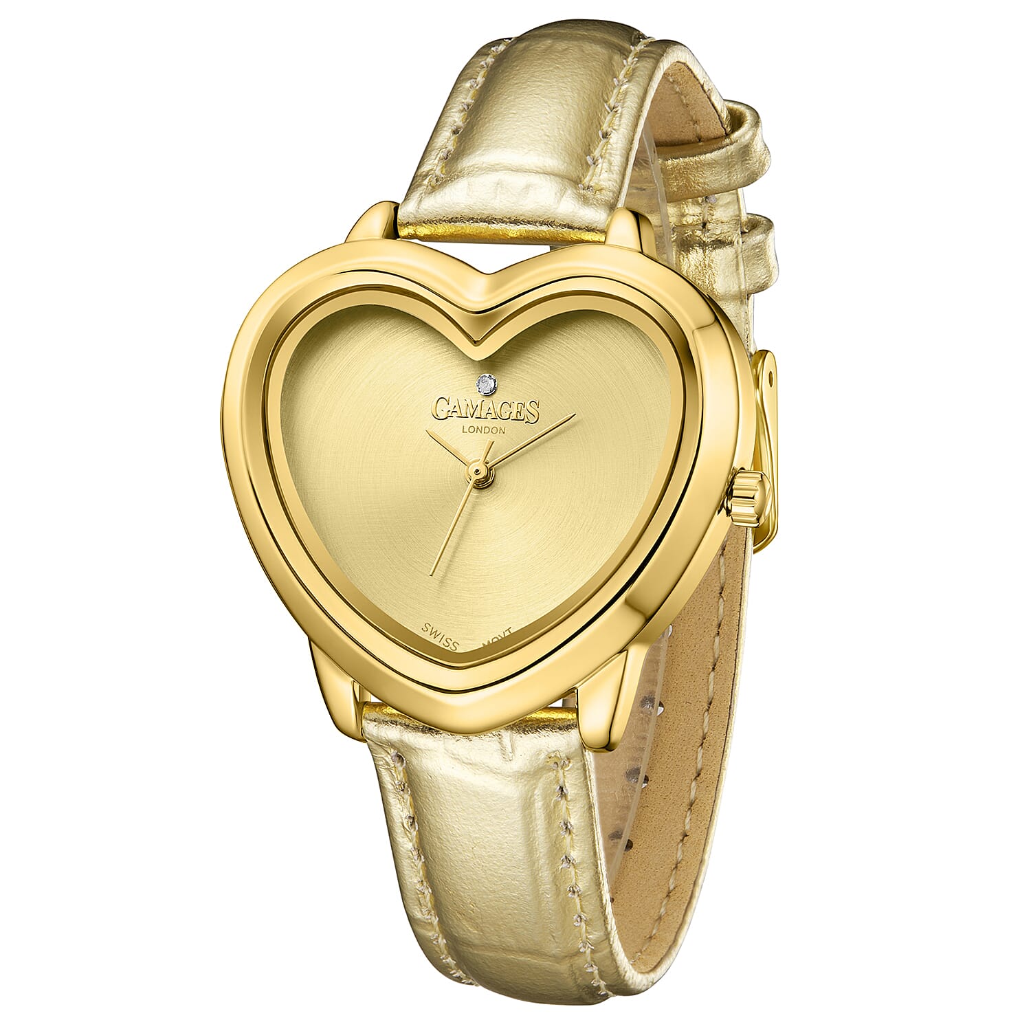 Gamages Of London Limited Edition Sweet Heart Ladies Swiss Movement Diamond Watch With Leather Strap - Champagne