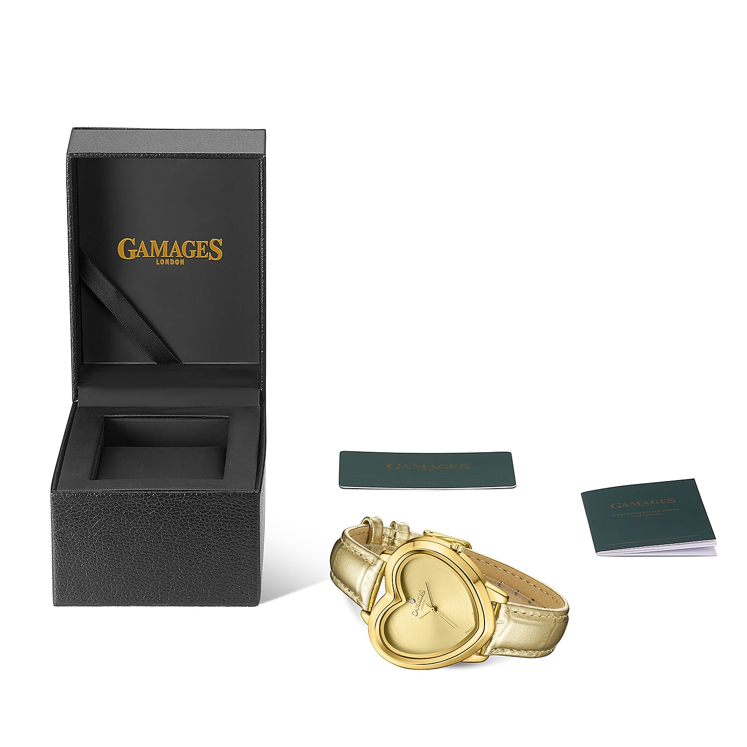 Gamages Of London Limited Edition Sweet Heart Ladies Swiss Movement Diamond Watch With Leather Strap - Champagne