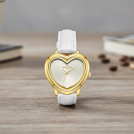 Gamages Of London Limited Edition Sweet Heart Ladies Swiss Movement Diamond Watch With Leather Strap - White