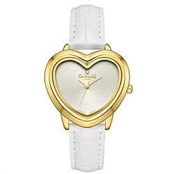 Gamages Of London Limited Edition Sweet Heart Ladies Swiss Movement Diamond Watch With Leather Strap - Gold